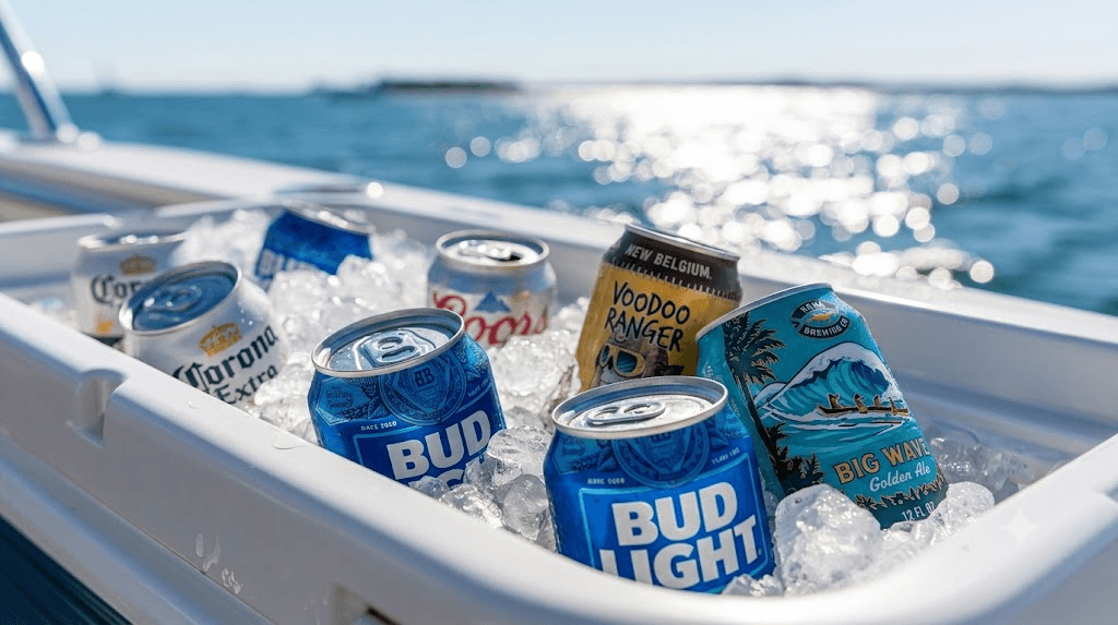 Beer in a cooler on a boat.