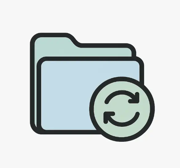 Icône flat design représentant le secteur Services et Conseil avec un dossier et un symbole de synchronisation IA