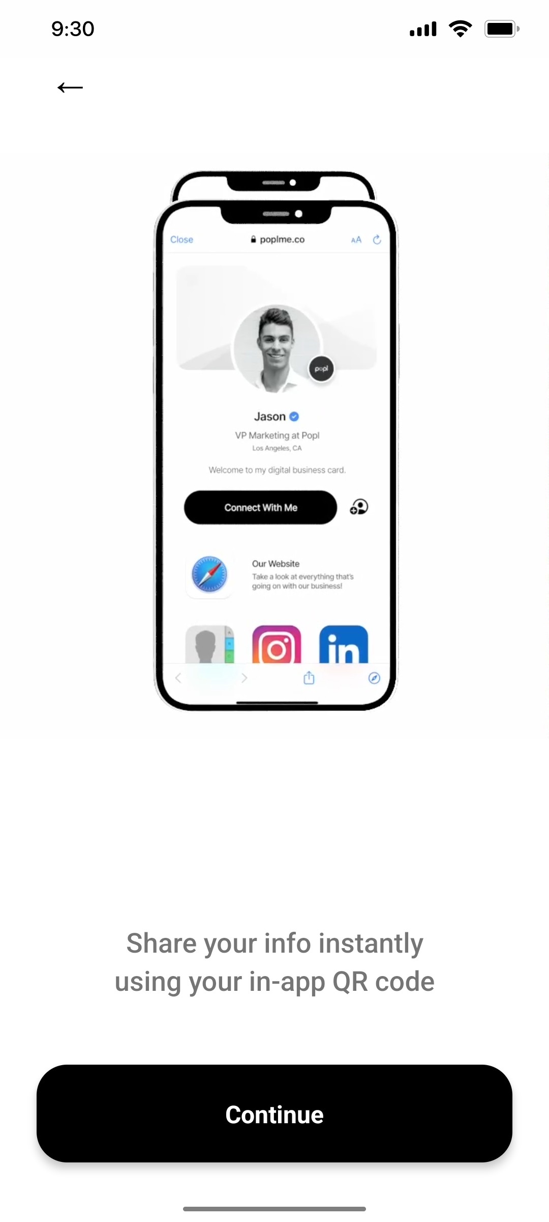 Popl  Share Info Screen