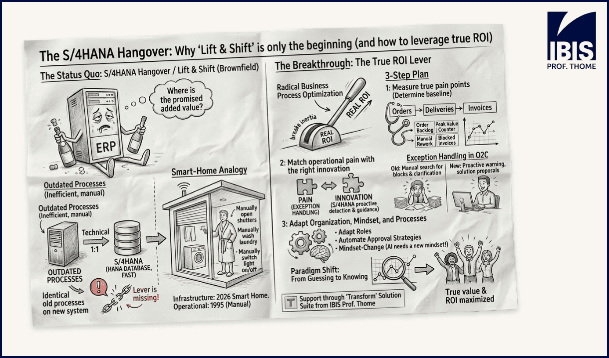 The illustration depicts a complex scenario explained in a simplified manner. It addresses Lift & Shift within the SAP domain.