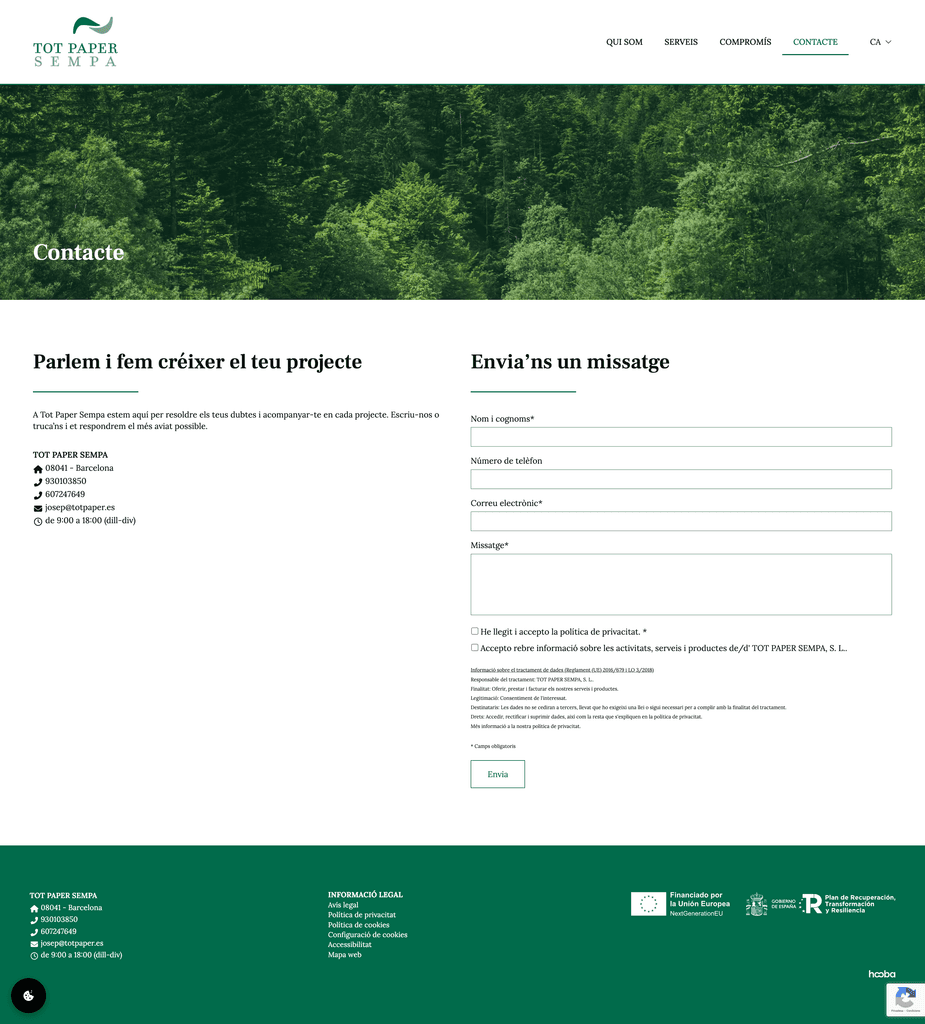 Tot paper - Web deisgn - Contacte page