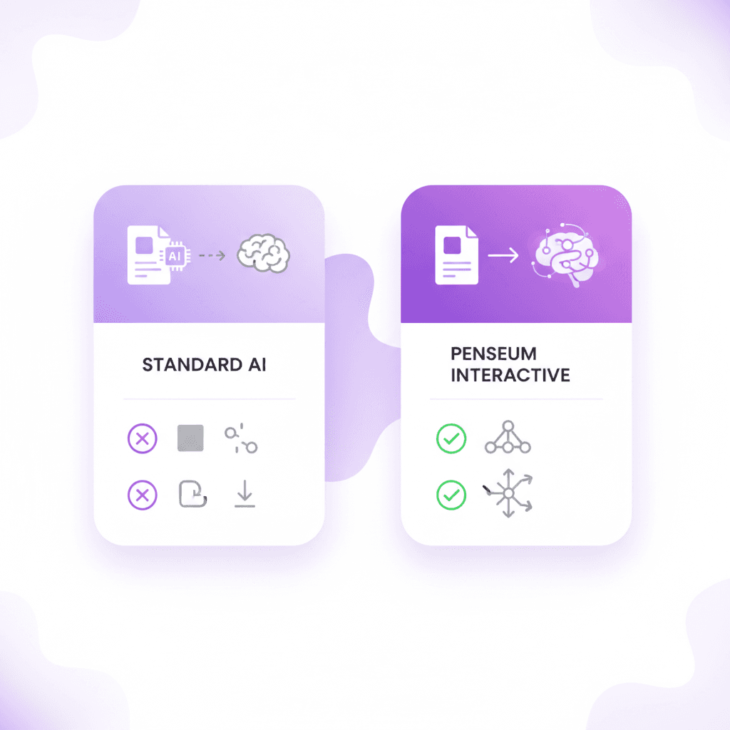 Table comparing general AI text outputs to specialized AI visual canvases and tutoring