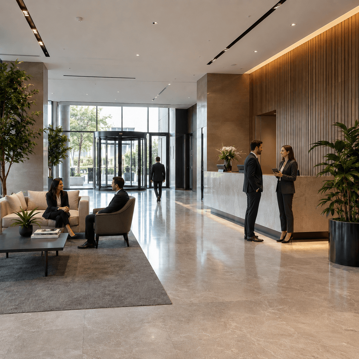 team workspace with people working
