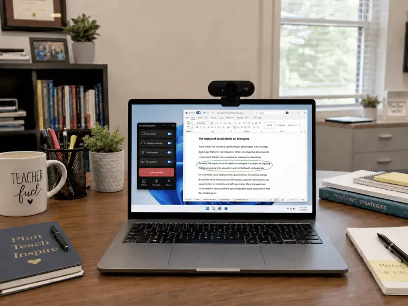 laptop ready to record an educational video with Flashback Express