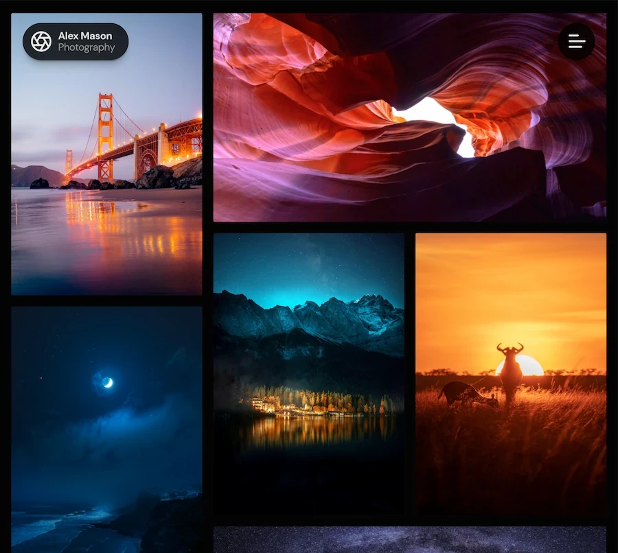 Photography website gallery page