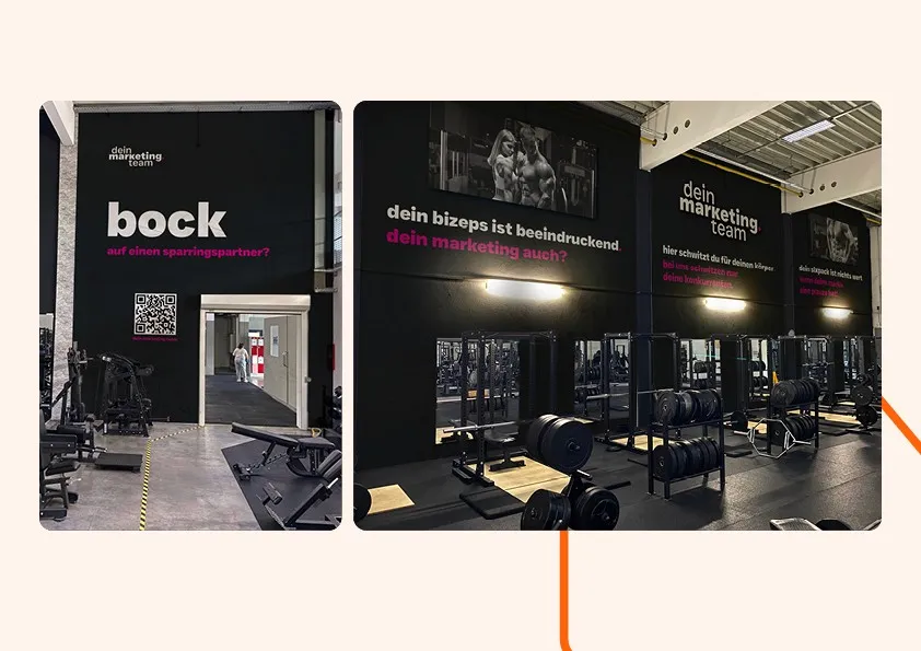 große Wandgestaltung für dein marketingteam in Fitnessstudio