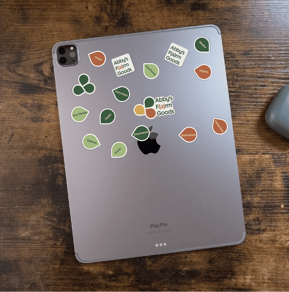 A collection of brand stickers on ipad