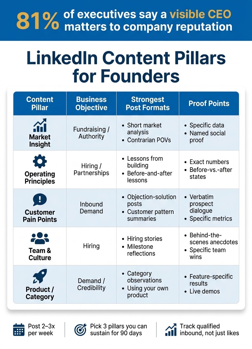 LinkedIn Content Pillars for Founders: Goals, Formats & Proof Points