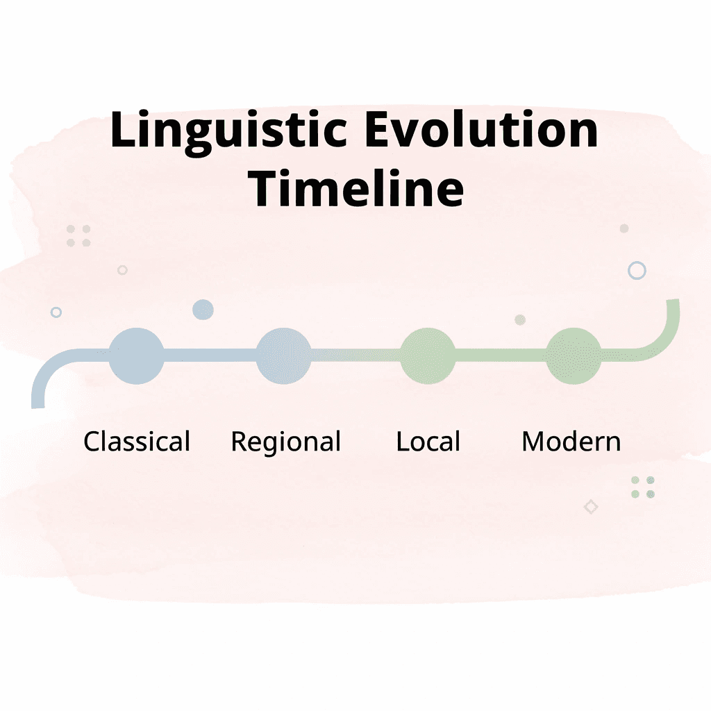 Timeline showing centuries of linguistic evolution in Arabic dialects