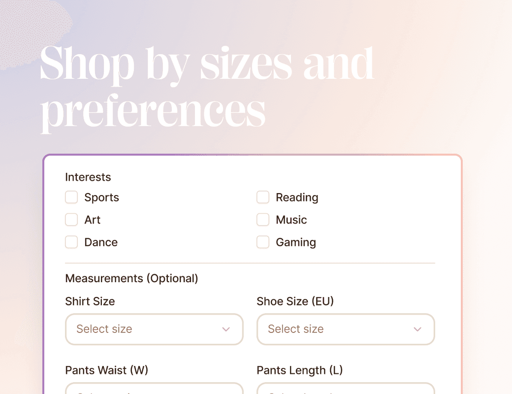 Sizes and preferences