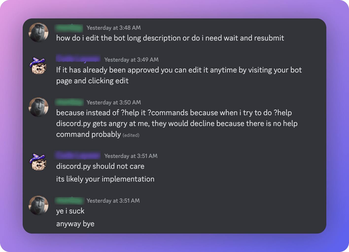 example of a conversation between a user and Discord moderator demonstrating how frustrating it is for both parties