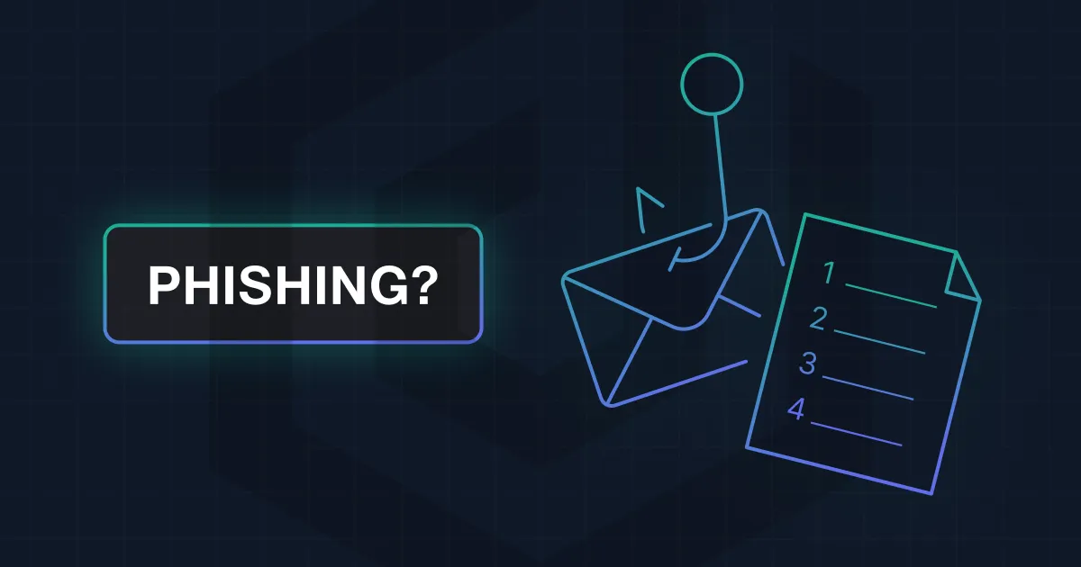 Phishing email illustration beside a four-point checklist.
