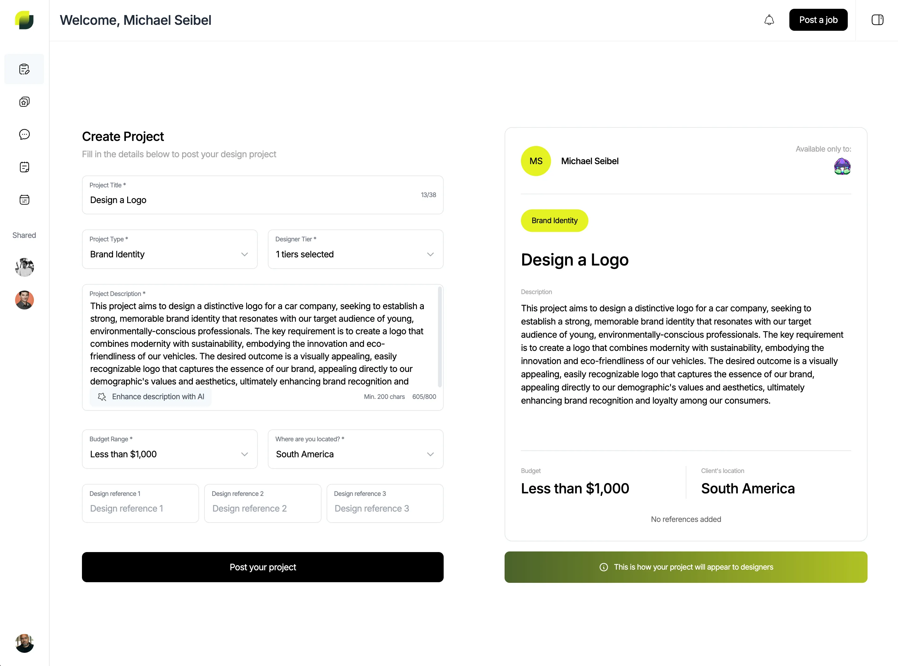 Pantalla de publicación asistida por IA con sugerencias inteligentes para clientes
