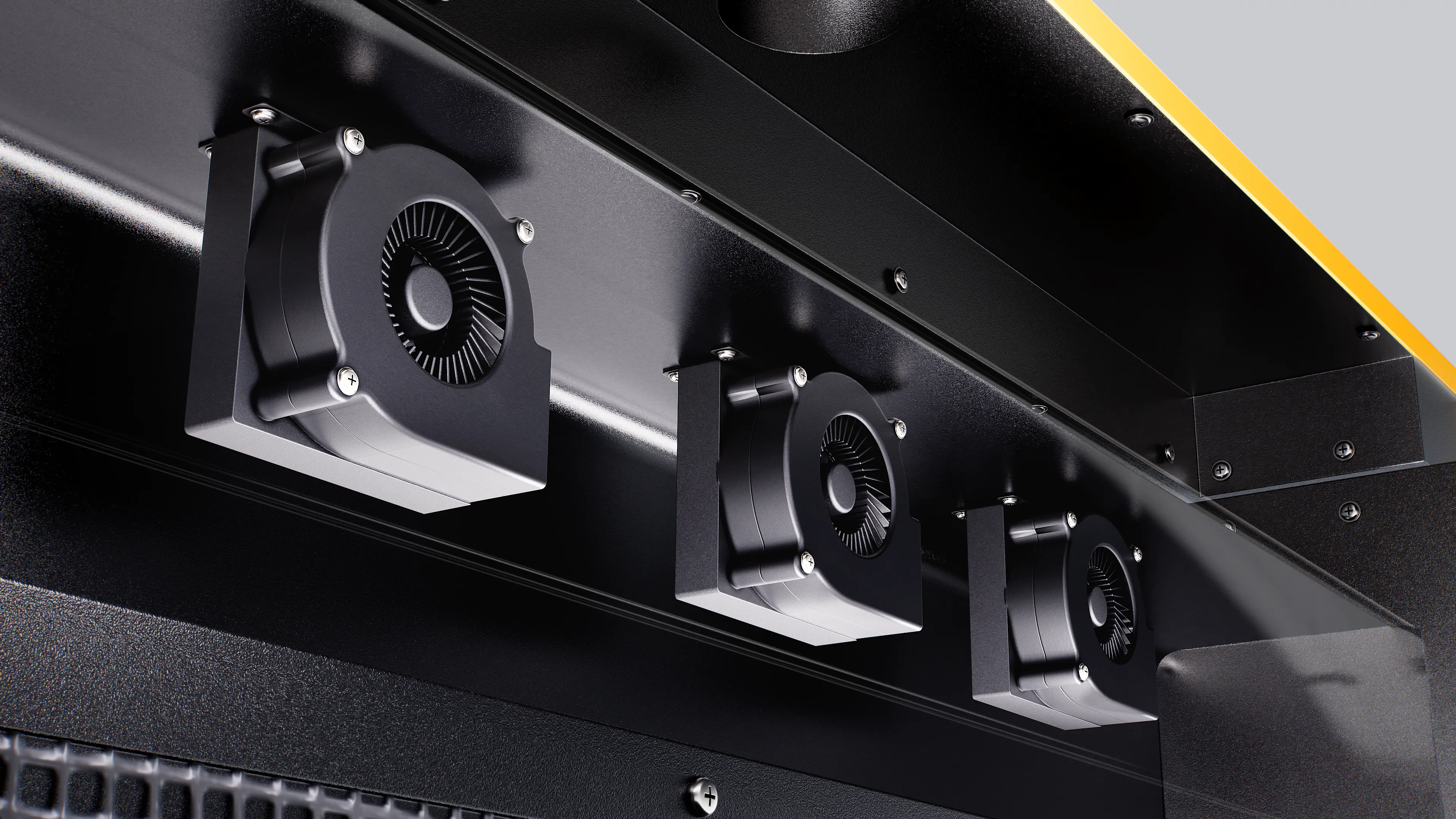 Close-up view of the smart suction fans installed inside the Dune M powder shaker. These precisely engineered fans firmly secure the film during operation, ensuring consistent control and stable transport.