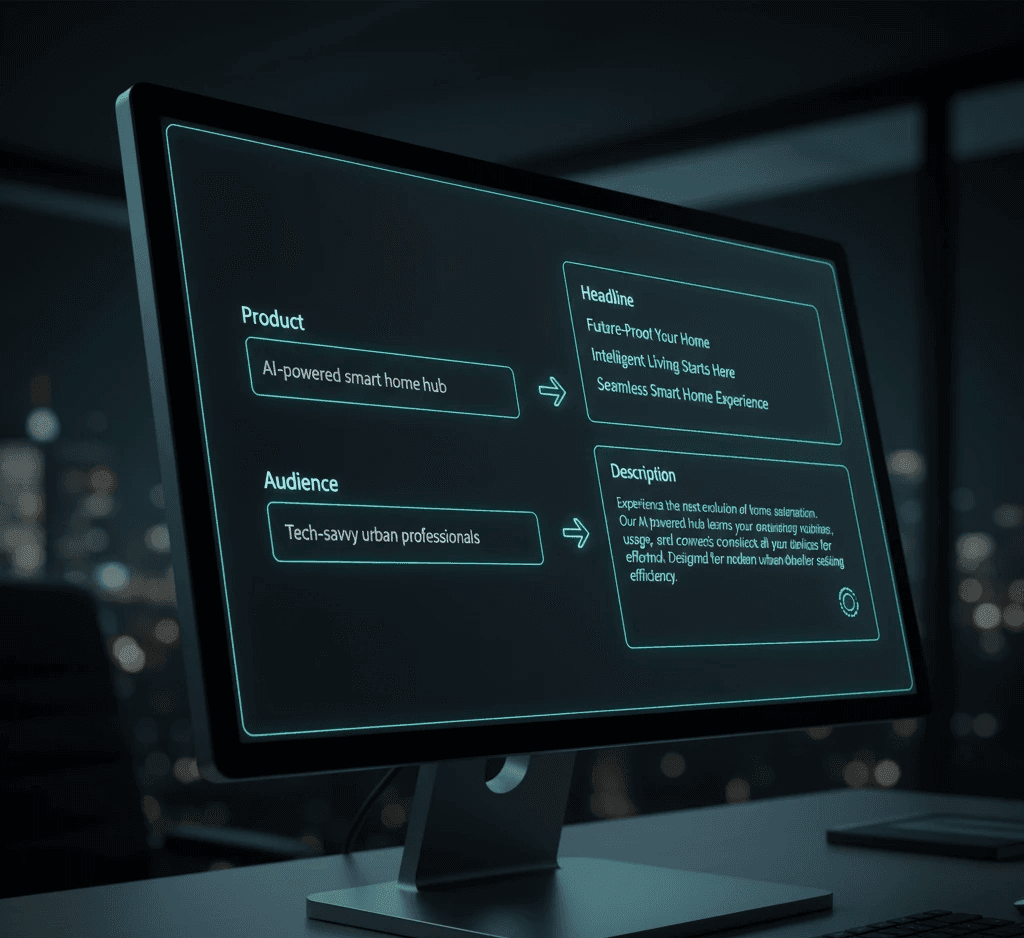 AI ad copy generator tool interface. A free AI marketing resource from Mahendra for Google & Meta Ads copy.