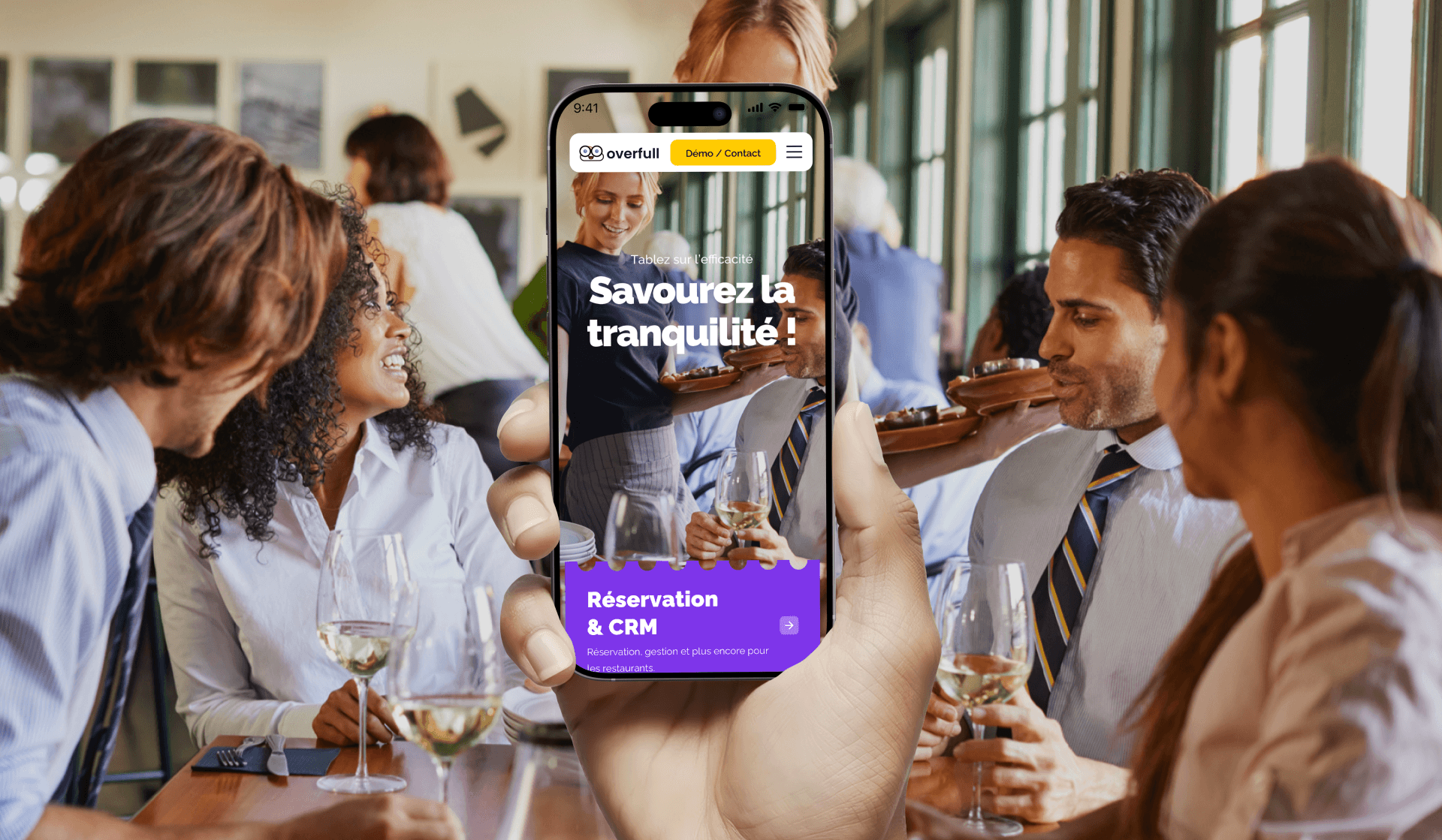 Mockup iphone on picture of restaurant