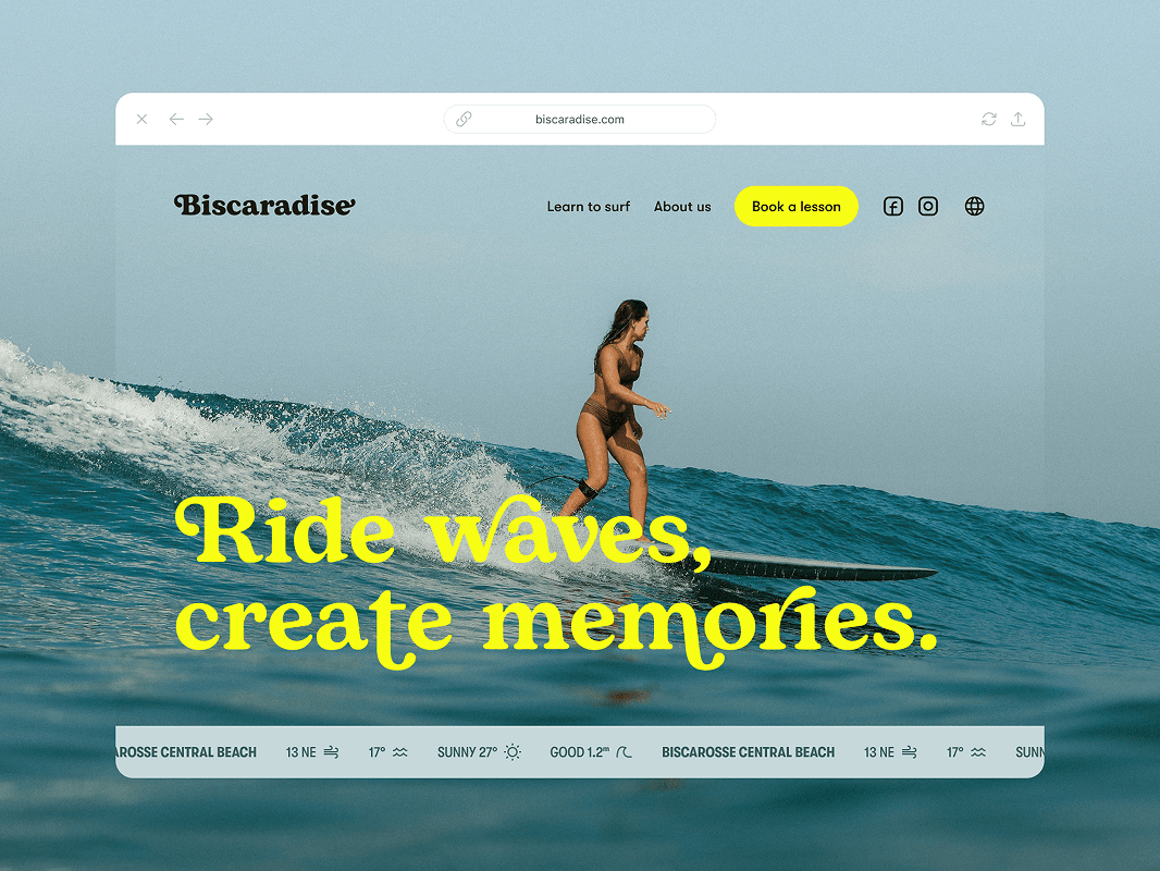 A preview of a landing page for a surf school in southwest France.