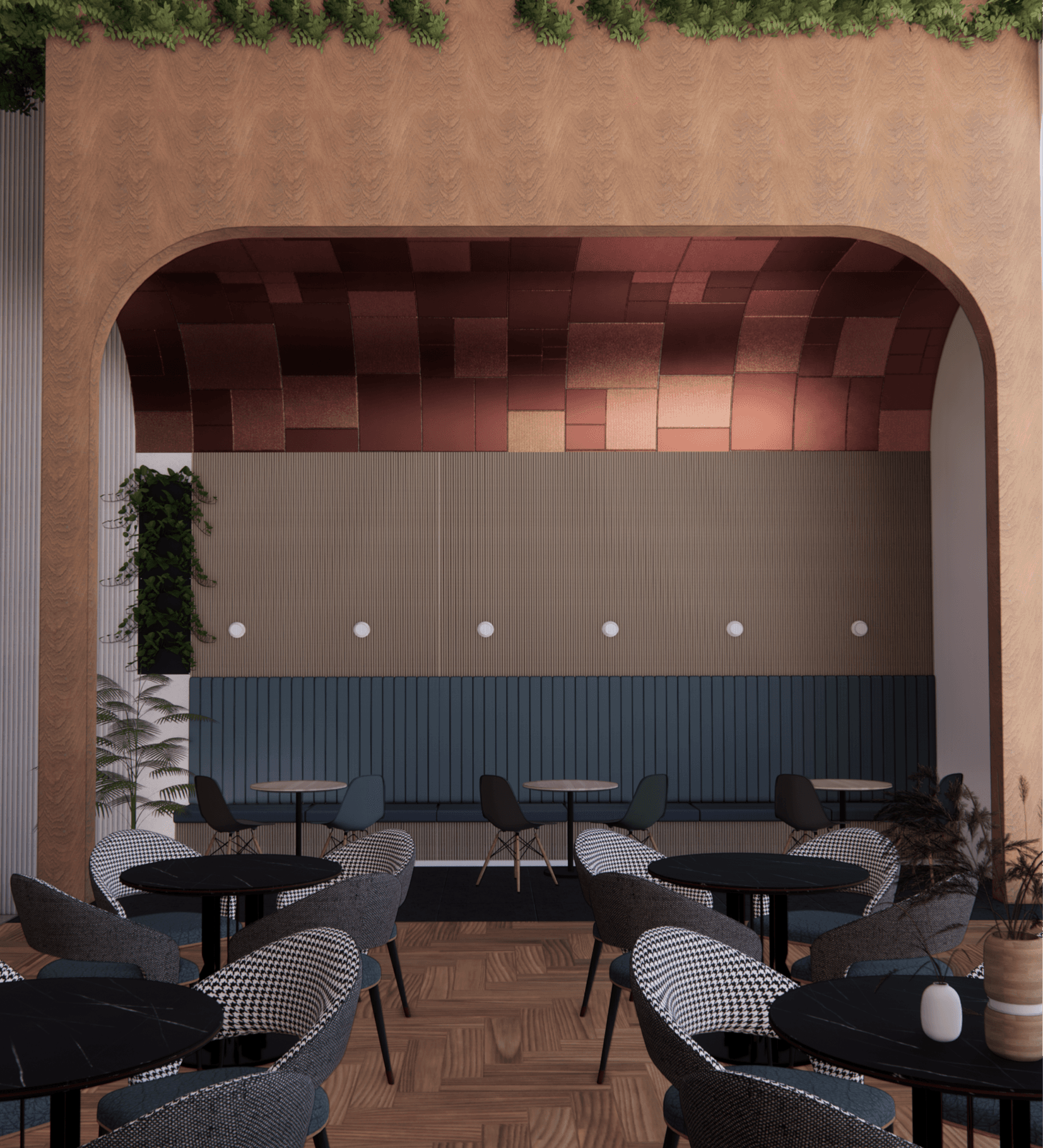 Quaint narrow street winding between traditional japanese houses under a bright blue sky with fluffy clouds.