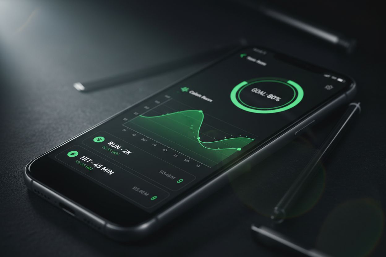 Workout app showing progress charts and logs