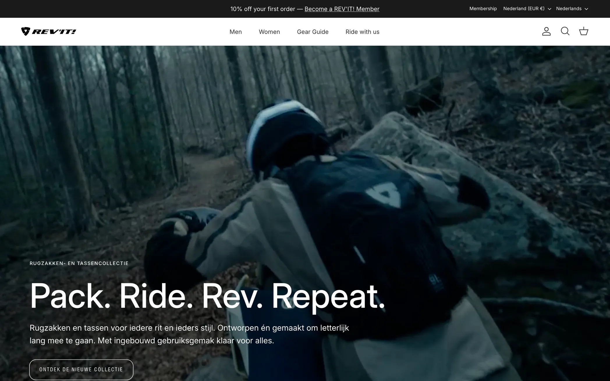 Homepage van REV’IT! op desktop