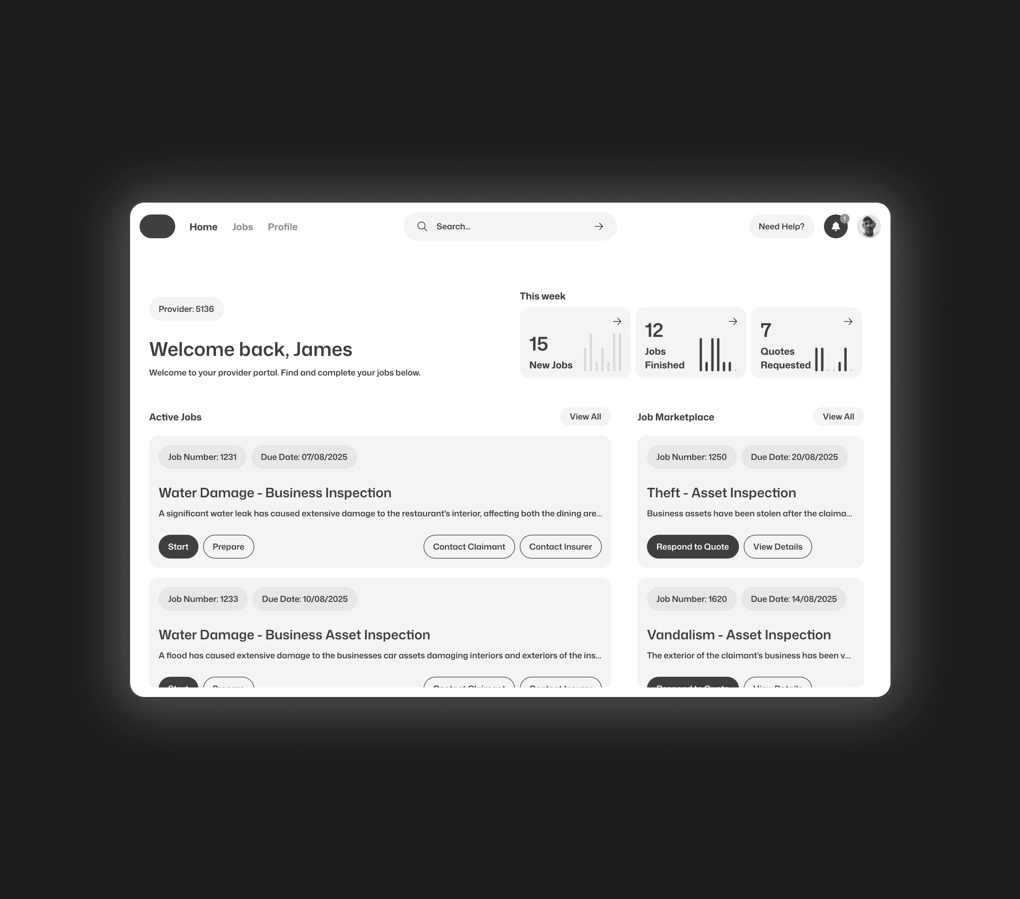 Provider portal home page