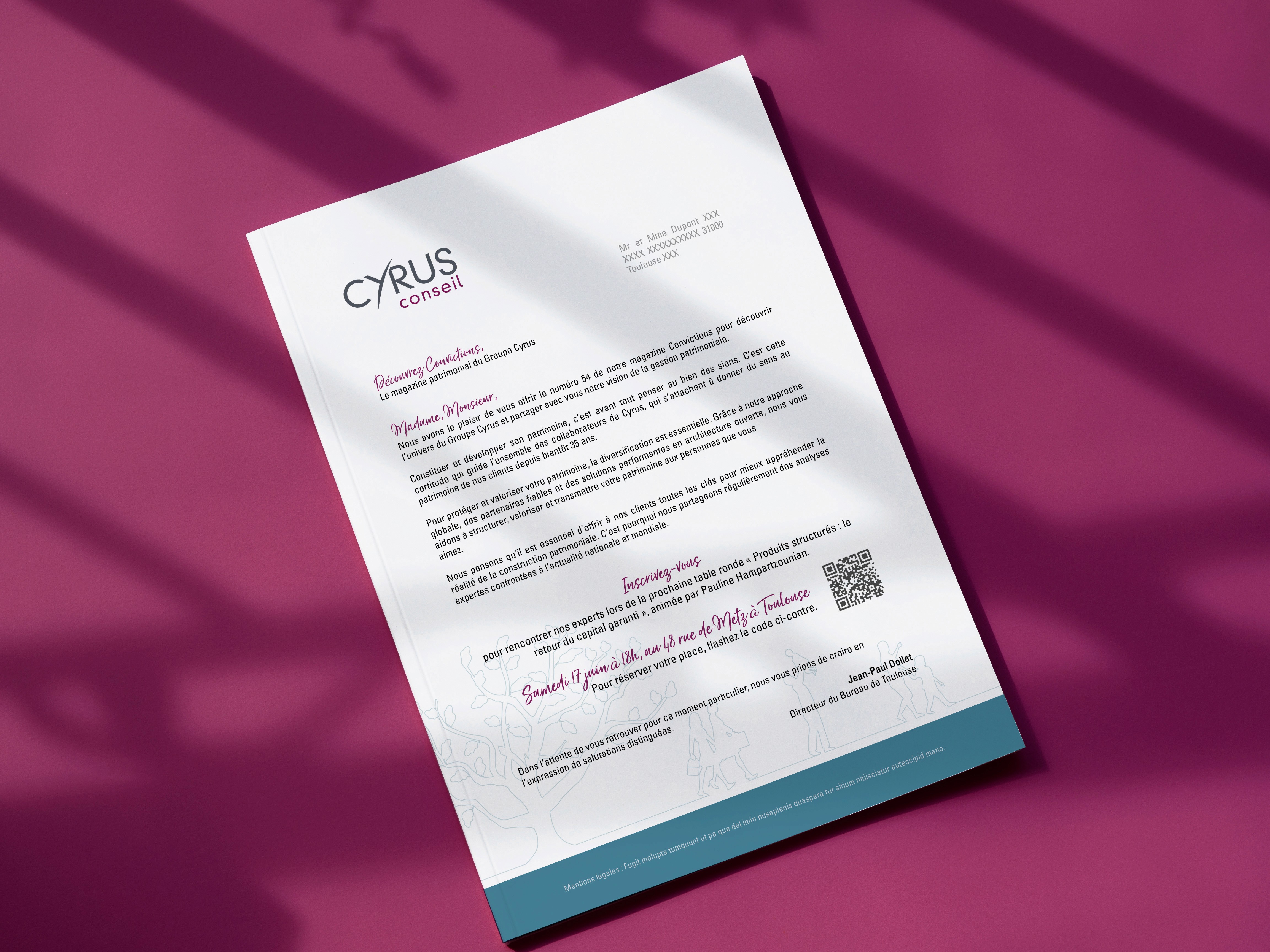 Invitation papier pour évènement Cyrus Conseil, style sobre et élégant