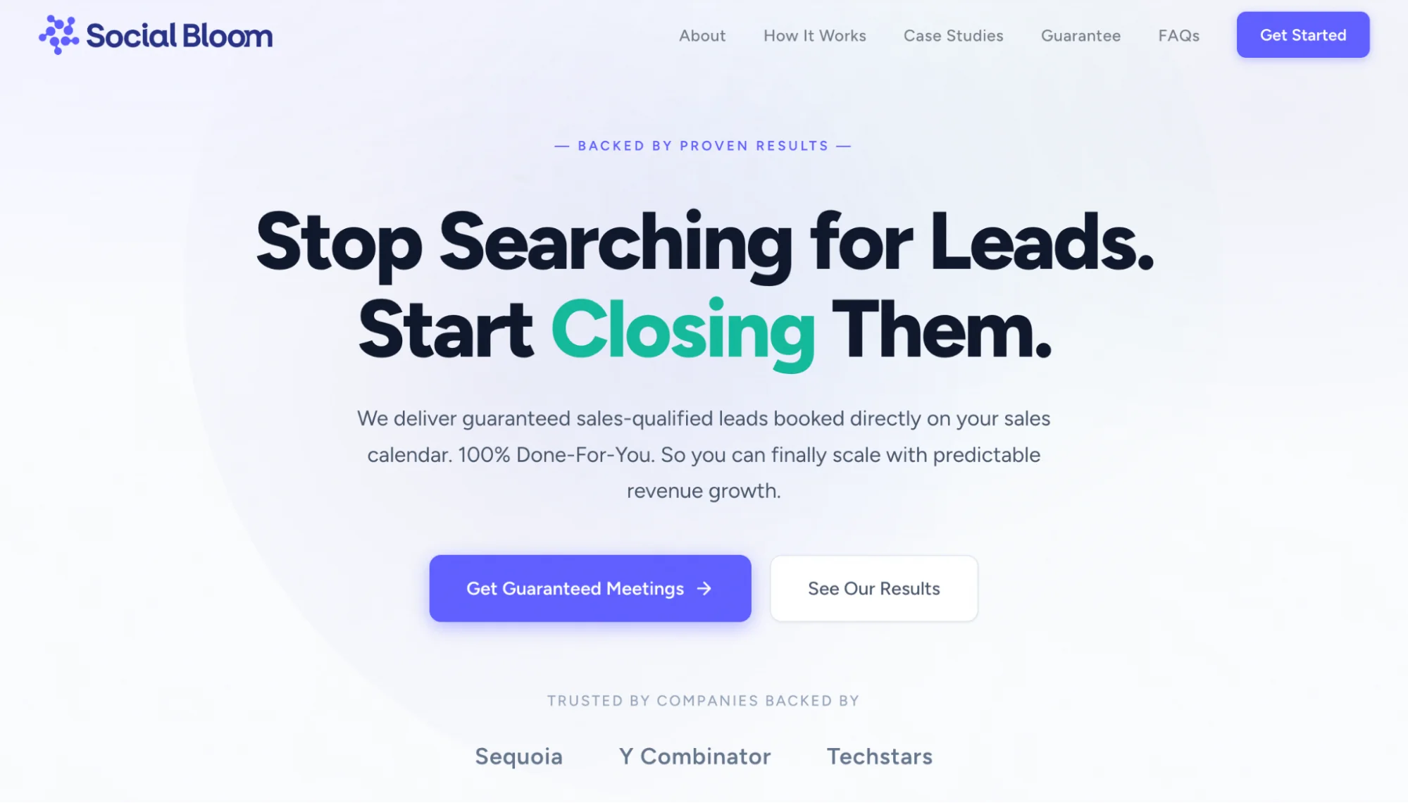 SocialBloom homepage: outsourced B2B outbound and lead generation