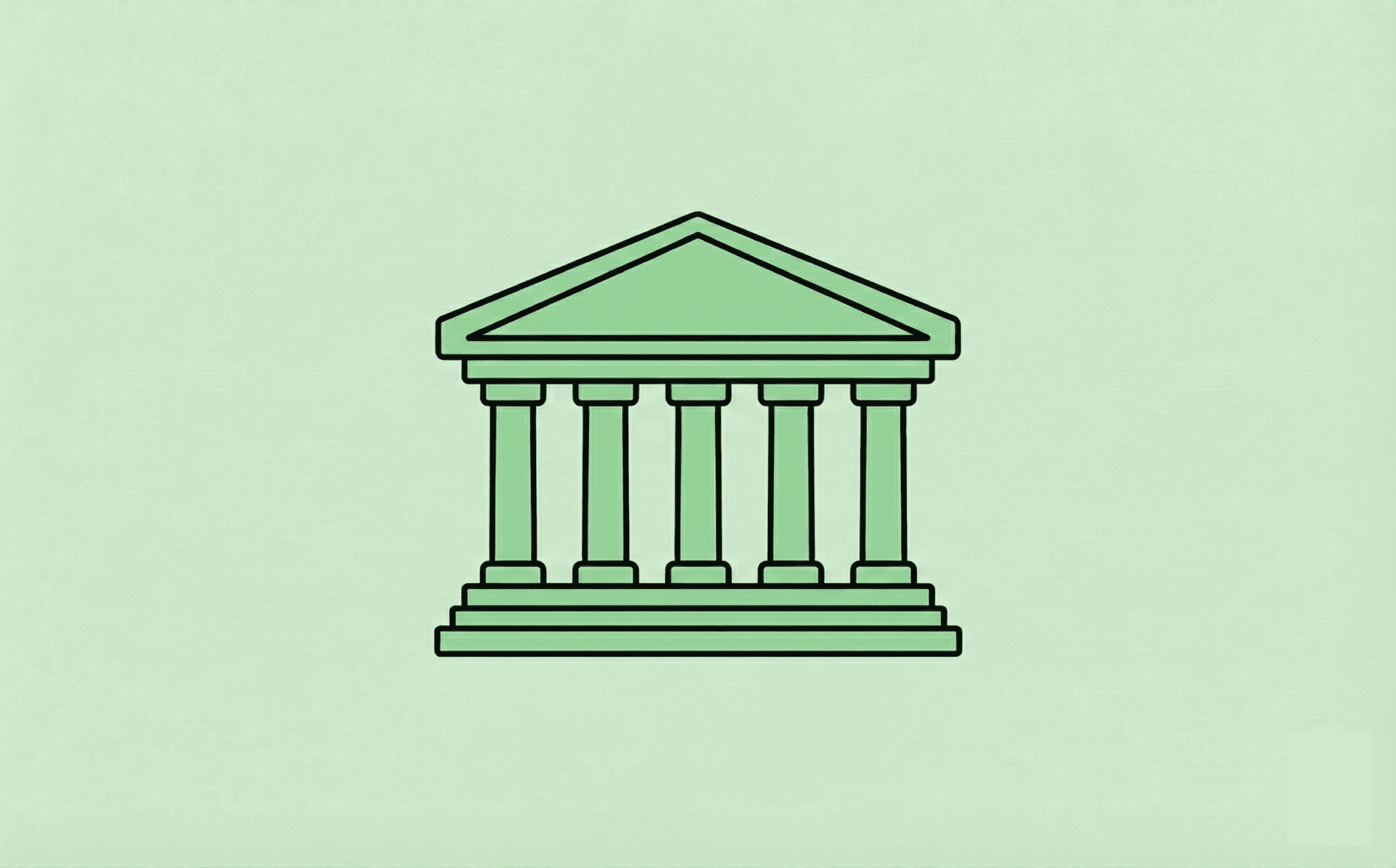 A stylized depiction of a courthouse