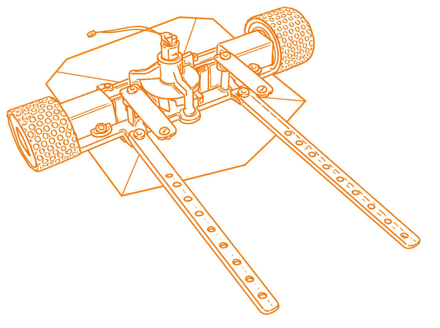 Suction chassis impeller closeup – centrifugal fan geometry and motor mounting Outline image
