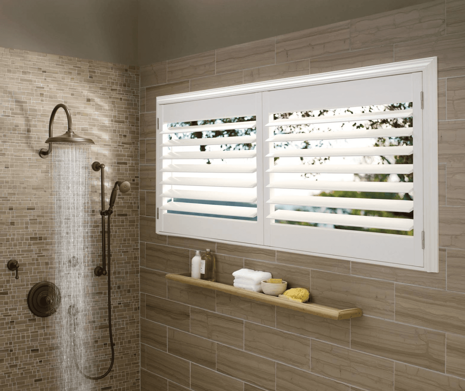 Palm Beach Polysatin shutters in Bath Room Shower