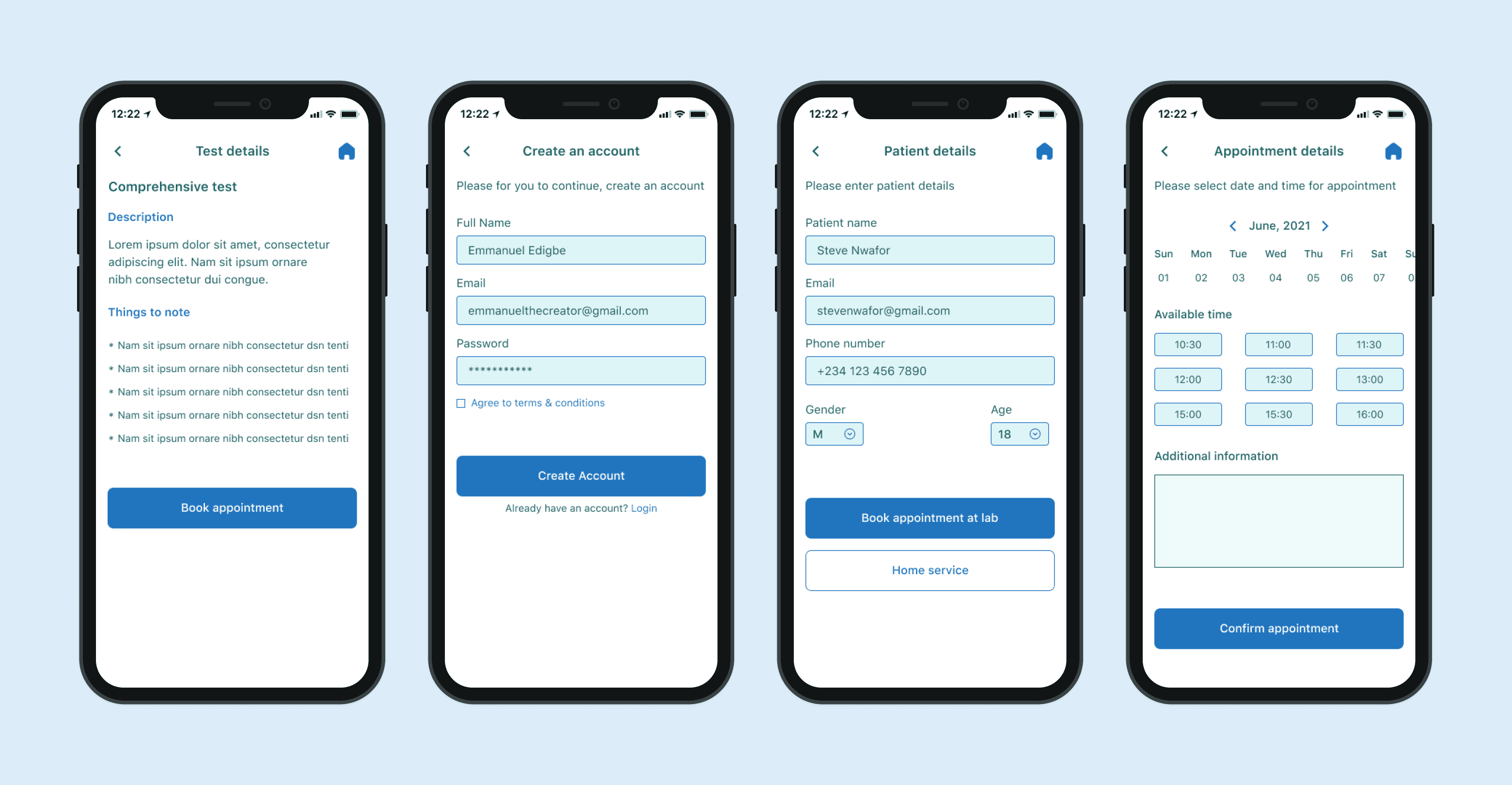 prototype for booking appointment at lab