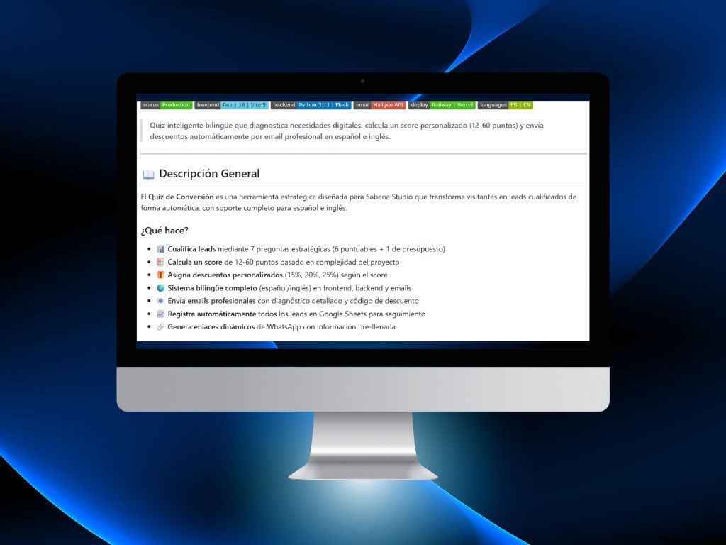 imac mostrando readme del quiz