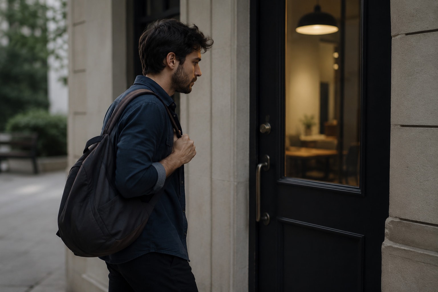 Man approaching unfamiliar situation despite uncertainty while learning how to overcome fear