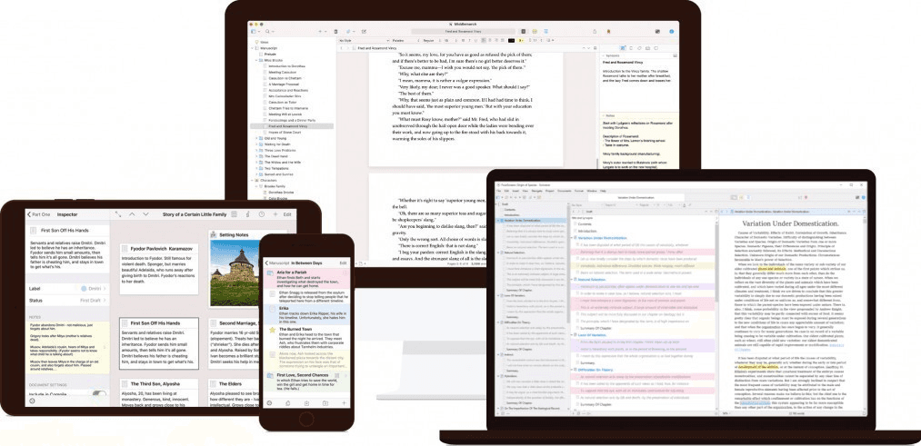 Screenshots of Scrivener interface