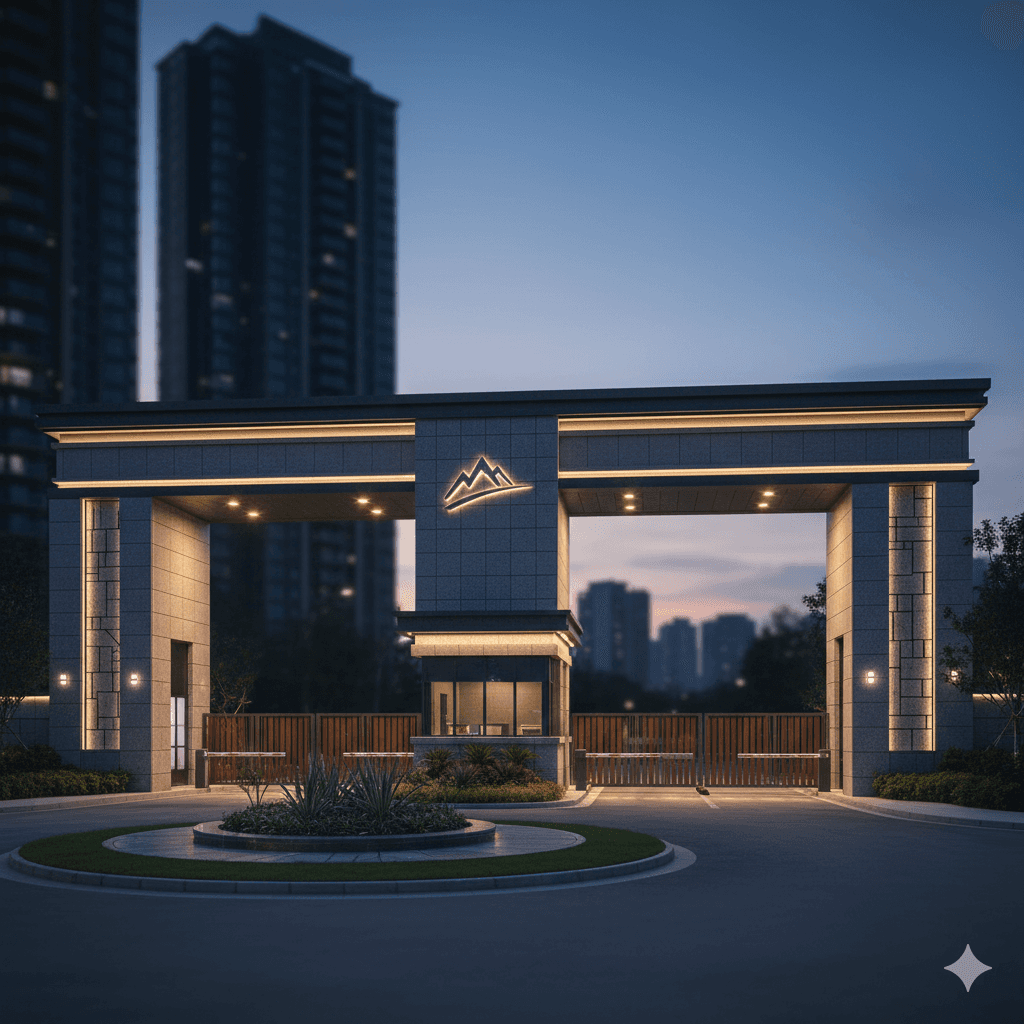 Grand, modern entrance gate to luxury apartments, Sector 79B Gurugram