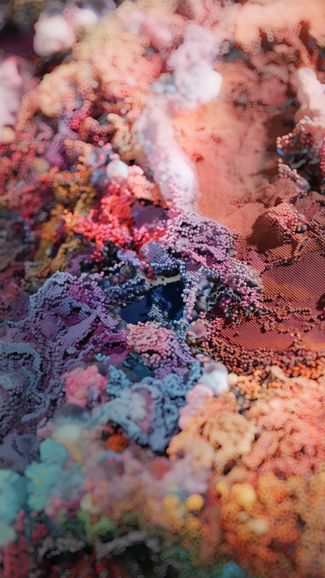 A 3D particle system showcasing the harmony between opposing forces—reason and intuition, matter and spirit—rendered in Cinema 4D