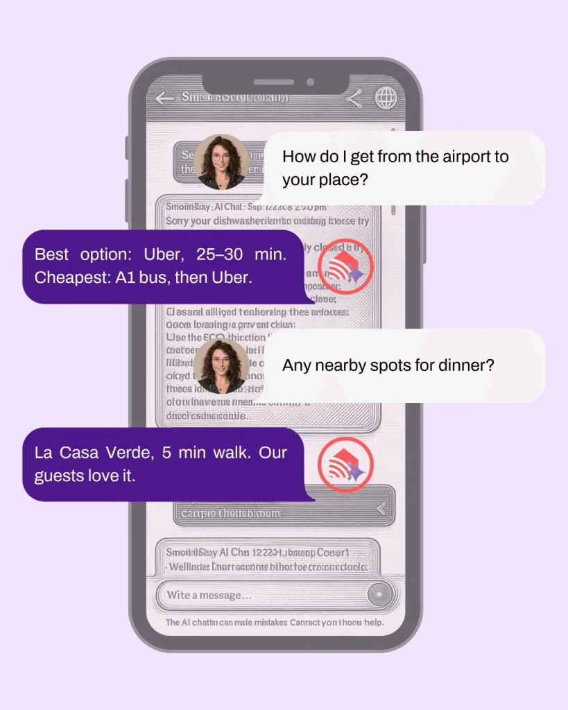 Digital guest guide with an AI concierge open on a phone.