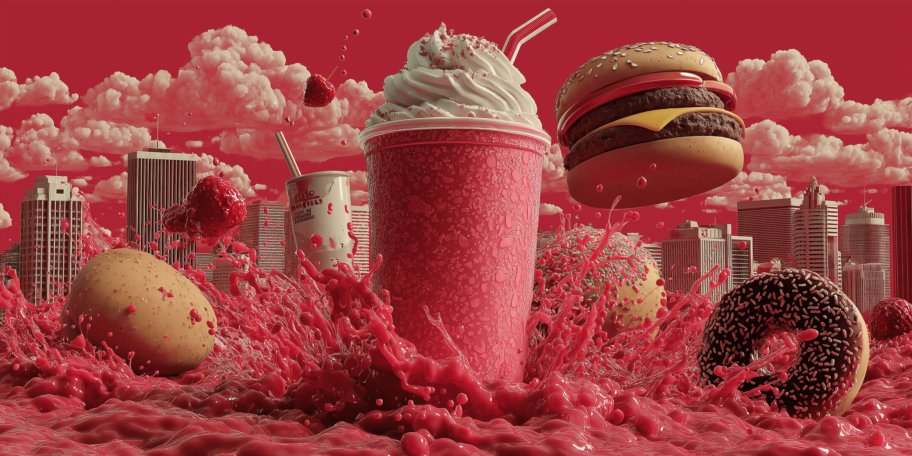 Red Advertising Poster About Fast Food