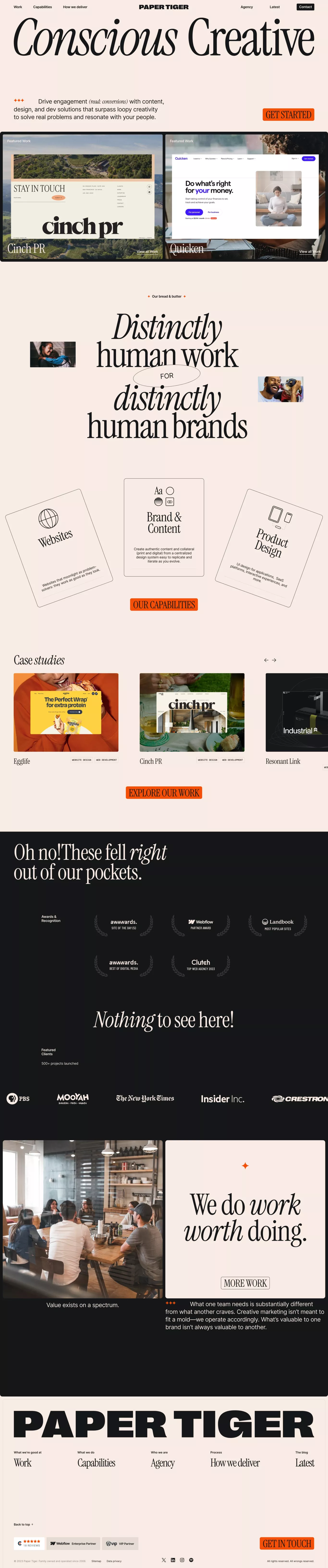Paper Tiger portfolio page screenshot showcasing Design and Tech design