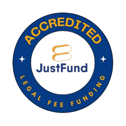 JustFund accredited legal fee funding badge