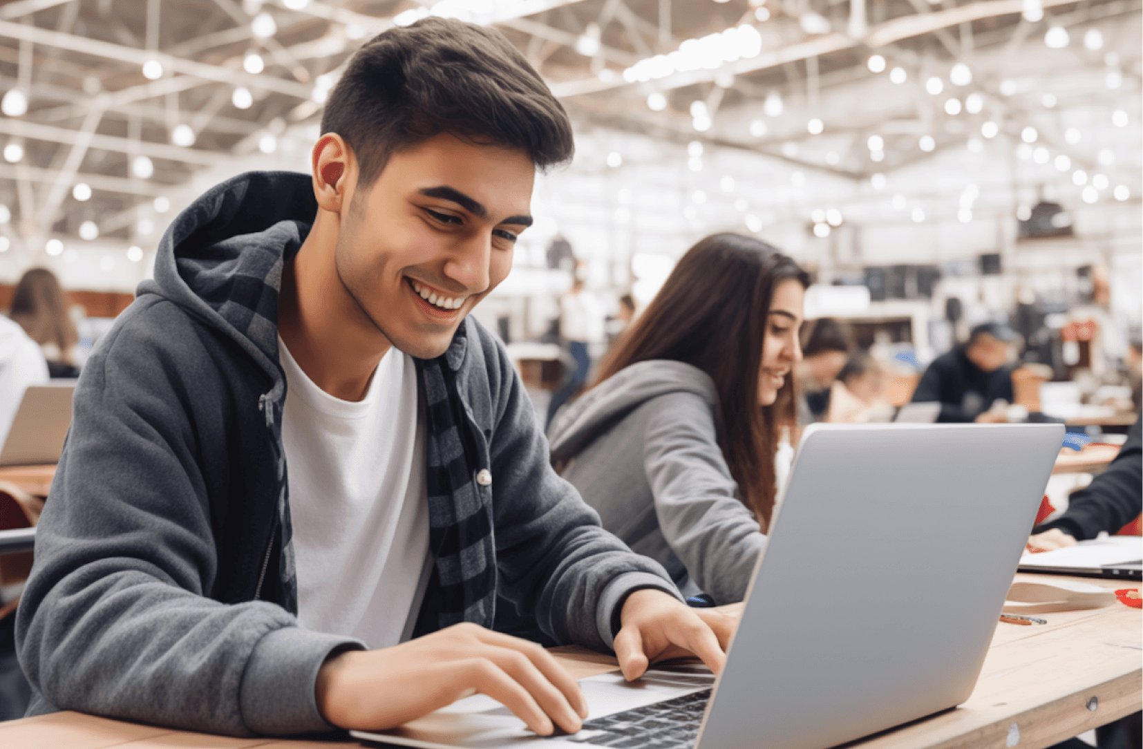 Smiling man using laptop