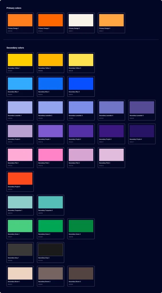Primary and secondary colours