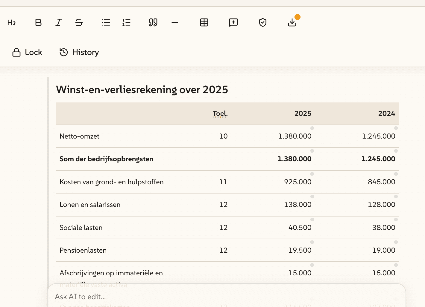 Screenshot van de editor