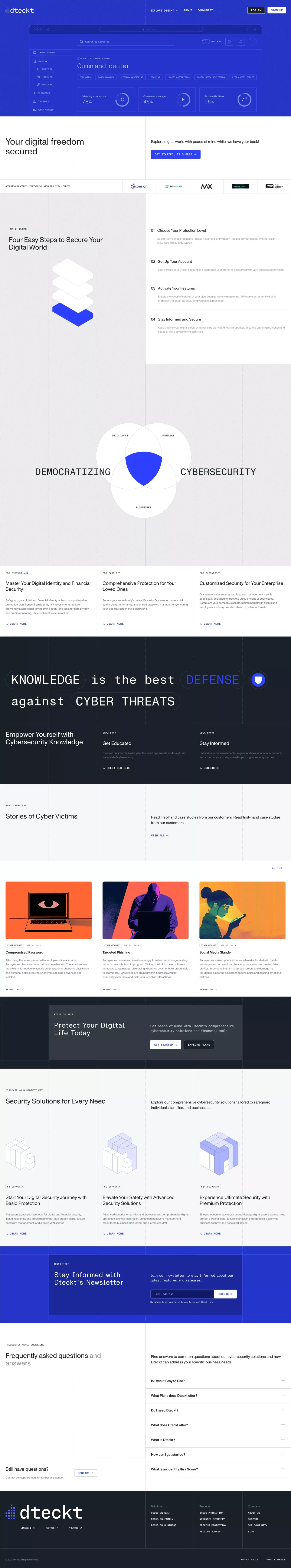 Dteckt landing page screenshot showcasing Tech design