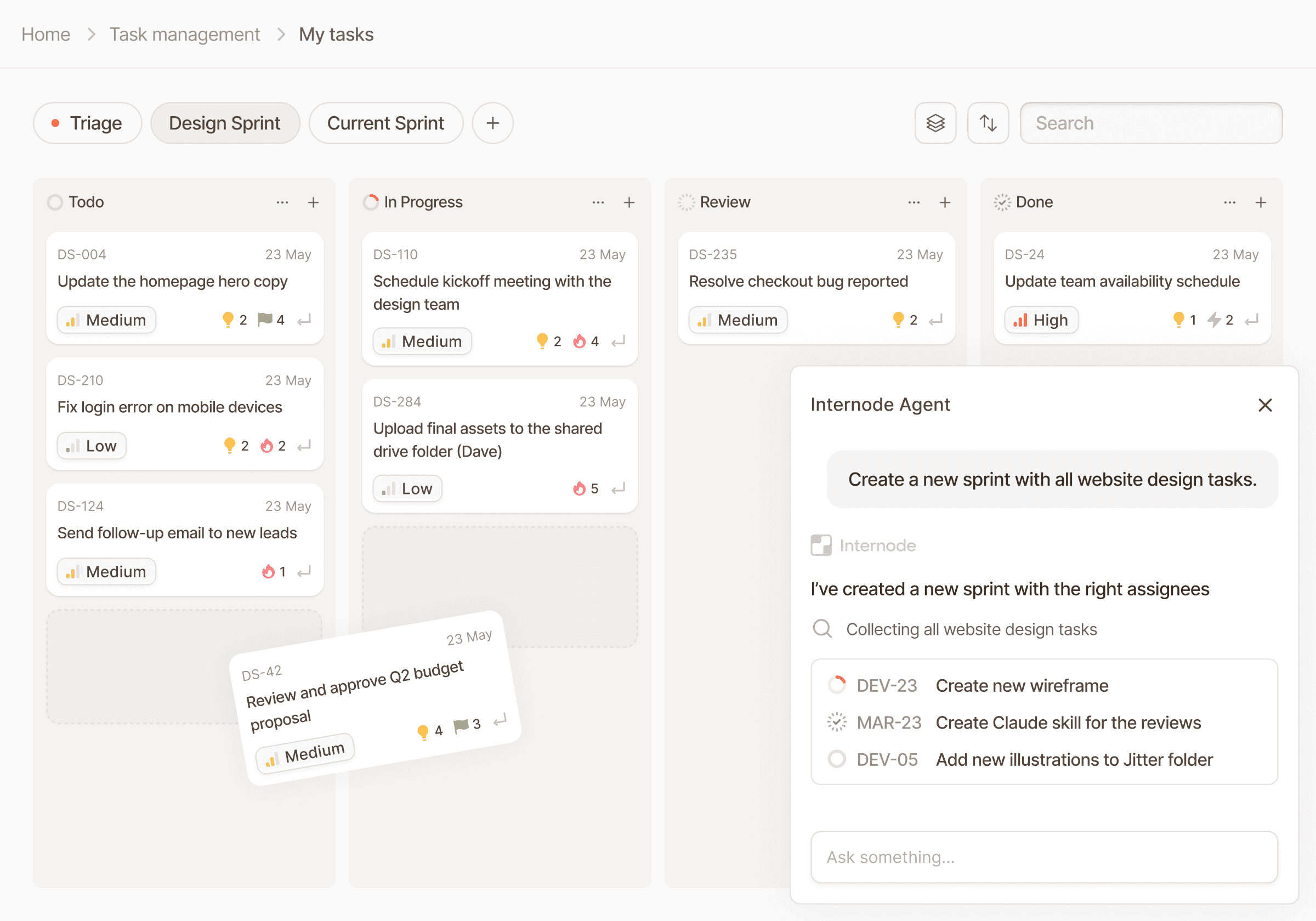 We can see a tag cloud that show what kinds of different information does Internode collect, like: Tasks, Ideas, Decision, Solutions, Opportunities, Conflicts, Notes and Actions