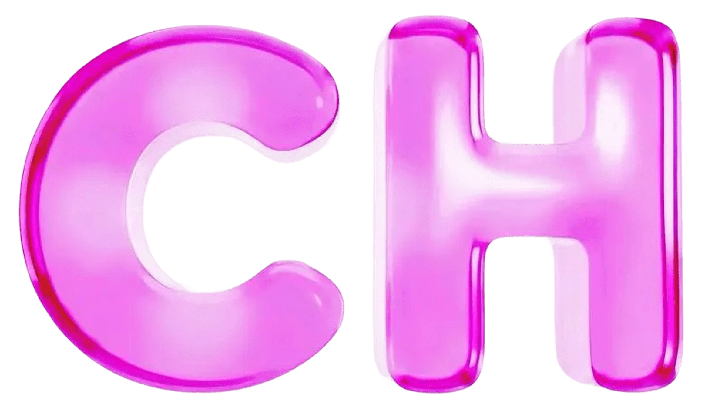 Glossy pink 3D cube with smooth rounded edges and reflective glass-like surface on a transparent background.