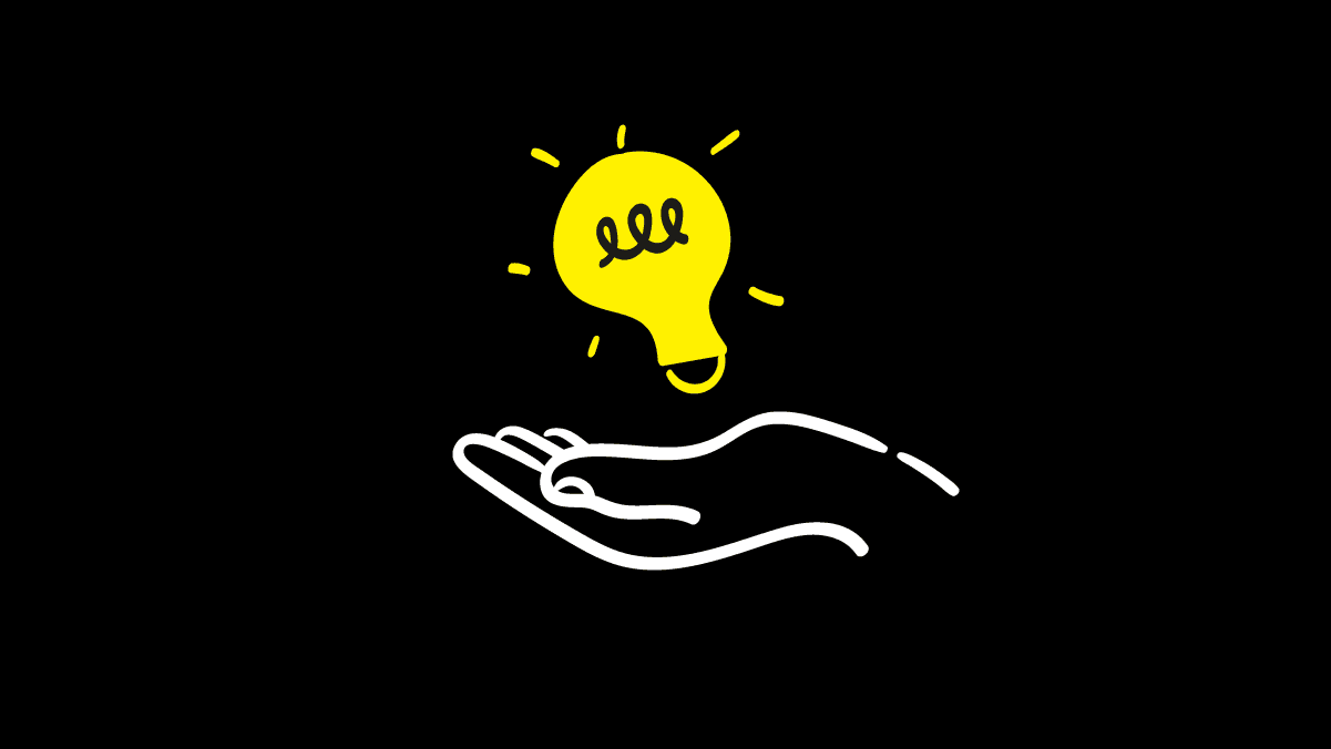 Hand-drawn lightbulb glowing above an open hand illustrating UX specialization insights