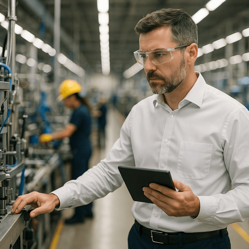 QA manager viewing compliance video on tablet