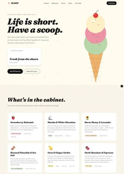 Ice cream shop website prompt preview