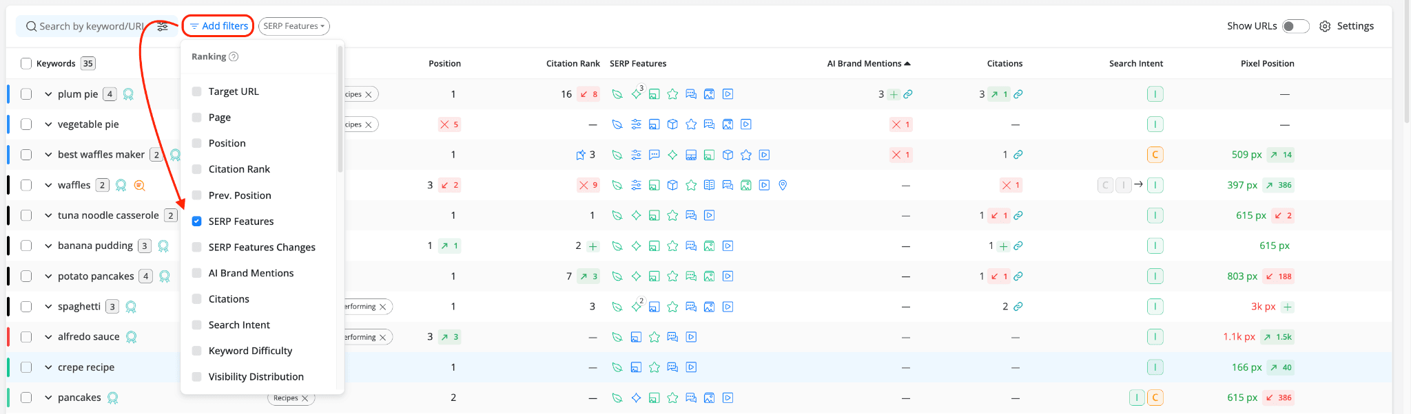 awr-keyword-ranking-report-adding-serp-features-filter